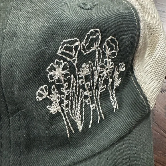 Sportsman Green and Cream Baseball Cap with Floral Embroidery - Picture 8 of 11